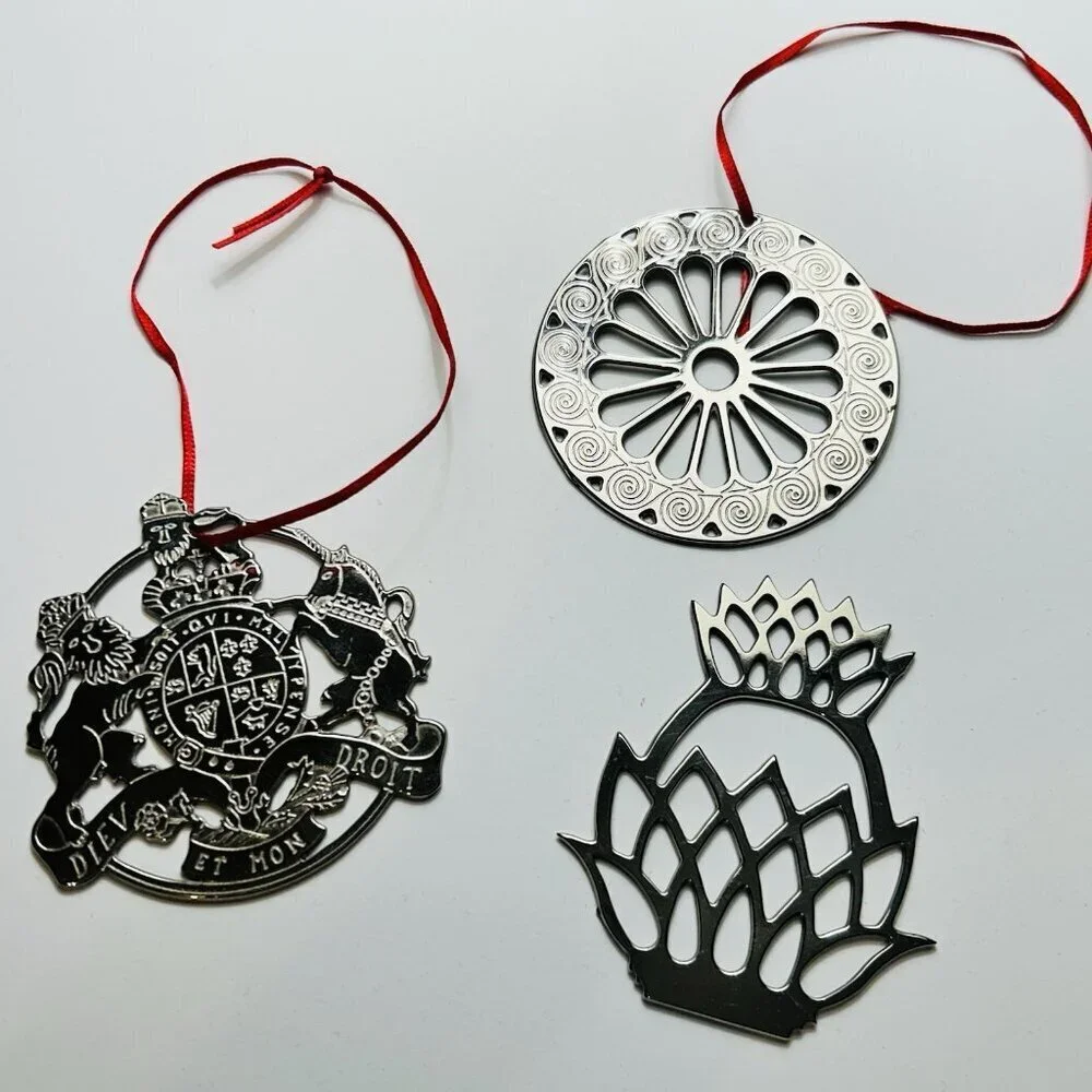 Virginia Metalcrafters Silver Christmas Ornaments Set of 3 Pineapple More Vtg